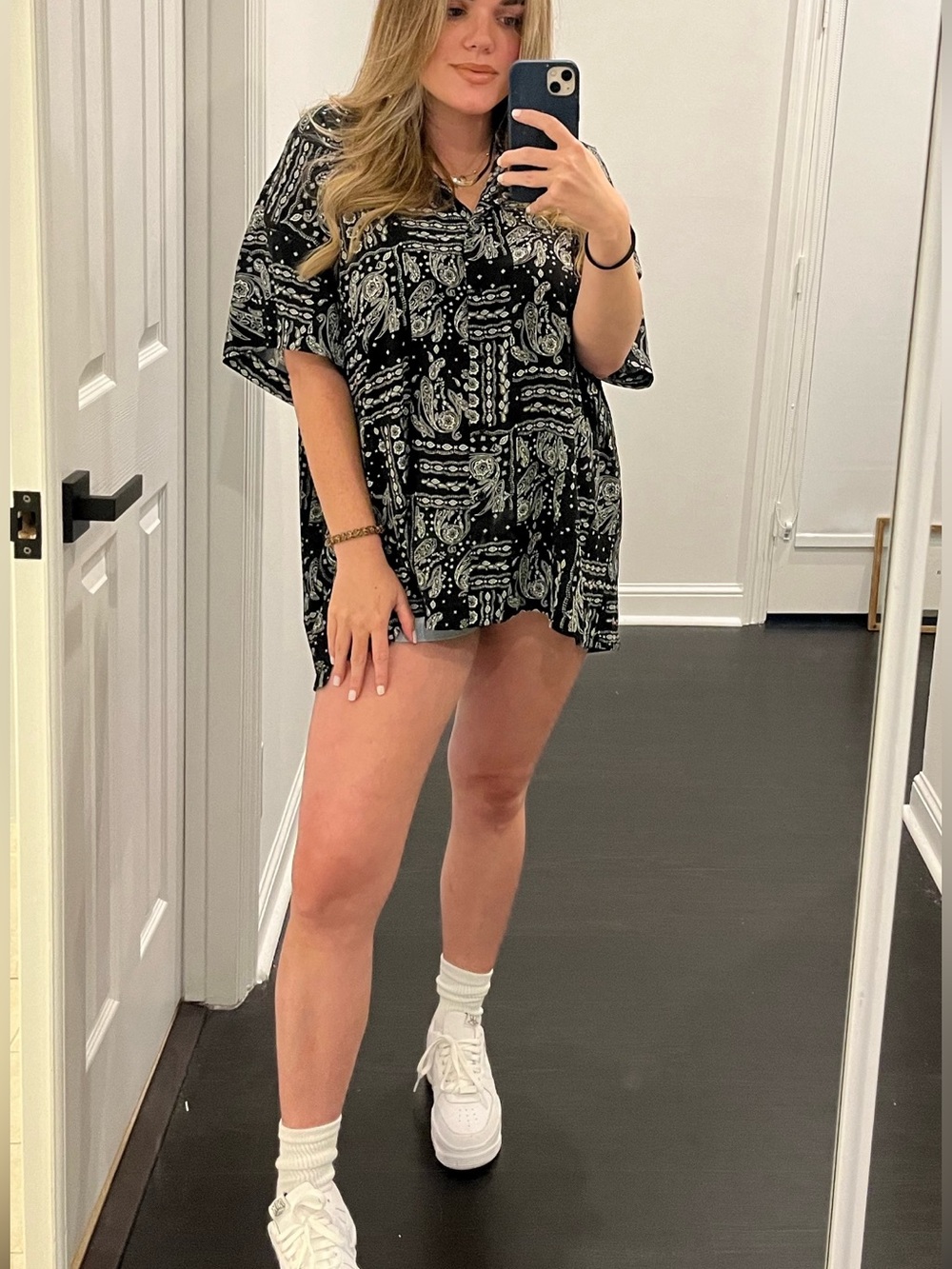 12th Tribe Paisley Short-Sleeve Oversized Button-Up Shirt